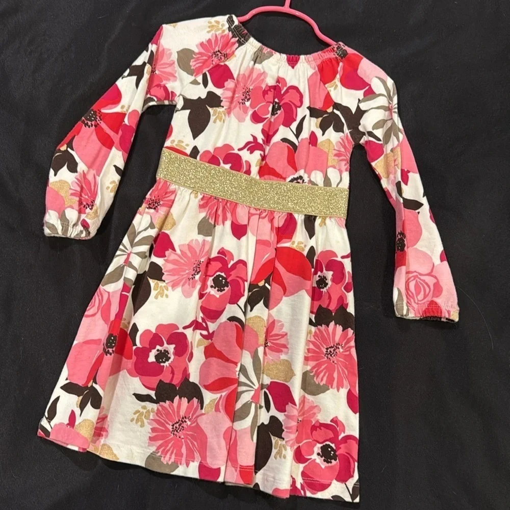 Gymboree floral dress size 4 with gold elastic waist